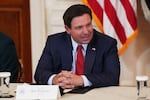 FILE - Florida Gov. Ron DeSantis is seen before a roundtable discussion on college sports in the East Room of the White House, March 6, 2026, in Washington.