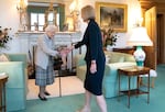 September 6, 2022: Queen Elizabeth greets newly-elected leader of the Conservative party Liz Truss as she arrives at Balmoral Castle in Aberdeen, Scotland, for an audience where she will be invited to become Prime Minister and form a new government.