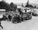 Harold Stassen is seen among a crowd of voters on the campaign trail in Cascade Locks, Ore. in May 1948.