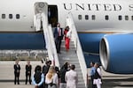 U.S. Vice President JD Vance and second lady Usha Vance arrive in New Delhi, India, on Monday.
