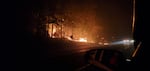 Image of a fire alongside Highway 22 in the Santiam Canyon on Sept. 7, 2020.