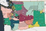 This is the 2021 districts map. Judge Lasnik previously said district boundaries in this version diluted the voting power of the Latino community in the Yakima Valley area, violating the federal Voting Rights Act. He decided this map would need to be redrawn.