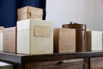 Dozens of boxes of cremated remains await transport to Willamette National Cemetery on May 17, 2024. They are the remains of veterans left abandoned at a Portland, Oregon funeral home.