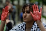 Students set up camp on the campus of Sorbonne University to stage a protest against the war in Gaza, in Paris on April 29.