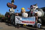 Supporters of a union at the Gladstone, Oregon, Burgerville location held a demonstration in Portland on Thursday. They will hold a vote on the unionization effort May 12.