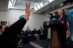 President Trump takes questions from reporters at the White House on Thursday about the collision of an American Airlines flight with a military Black Hawk helicopter near Ronald Reagan Washington National Airport.