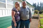 Jessica Yandell and Tracy Smouse outside the office of Emerald Valley Thinning in Philomath, Ore., on Nov. 7, 2019. The structure of the new business tax concerns them since it applies to revenue, not profit. 