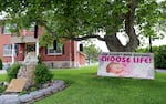 A memorial to unborn children stands in front of the Blessed Sacrament Catholic Church in Ontario, Ore.