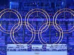 The Olympic rings are displayed during the closing ceremony of the Paris 2024 Olympic Games at the Stade de France, in Saint-Denis, in the outskirts of Paris, on Sunday.