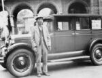 Lung On with sedan, 1927. Lung On opened the first car dealership in Oregon. He was the first Chinese in the country to do so.
 