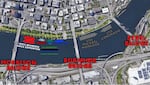 A map illustrating where U.S. and Canadian Naval and Coast Guard ships will dock during Fleet Week in Portland, June 8-13, 2022.