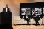 FILE - Albina Head Start CEO Ron Herndon speaks at an event announcing Nike co-founder Phil Knight's donation of $400 million to the 1803 Fund on April 24, 2023 at Nike headquarters in Beaverton, Oregon. The fund is devoted to supporting Portland’s Black residents.