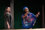 Dana Green, left, and Cycerli Ash perform the play "Barbecue" by Robert O'Hara.