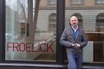 Charles Froelick in front of the Froelick Gallery in Portland, five days after he shut his doors.
