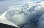 View from the cockpit of the King Air during a research flight over the Payette Mountains.