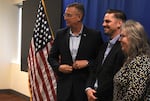 Veterans Affairs Secretary Doug Collins, left, at the Eugene Health Care Center on May 1, 2025.