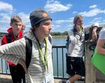 Aire Uusitalo, who attends Portland's Alliance High School, learns about Multnomah County's moveable bridges at the Tom McCall Waterfront Park on Aug. 4, 2025.
