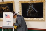 A voter fills out a ballot at the Owyhee County Museum on Election Day, in Murphy, Idaho, on Tuesday, Nov. 3, 2020.