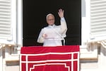 Pope Leo XIV delivers the Angelus prayer in St. Peter's Square at the Vatican, Sunday, Oct. 11, 2026.