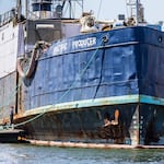 The Pacific Producer, a large abandoned vessel, docked in a waterway off Commencement Bay in Tacoma, Wash., as seen July 15, 2025.