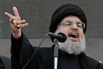 Hezbollah leader Hassan Nasrallah, speaks to the crowd in a rare public appearance during Ashura, that marks the death of Shiite Islam's Imam Hussein, in the suburbs of Beirut, on Nov. 14, 2013. Nasrallah has been killed in an Israeli airstrike in Beirut.