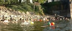 Members of the River Hugger Swim Team go for a morning swim in the Willamette River. 