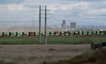 A train makes its way through Umatilla County in April 2026.