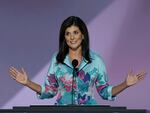 Former U.N. Ambassador Nikki Haley addresses the Republican National Convention on Tuesday in Milwaukee.