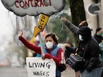 Portland Bureau Of Transportation employee Zuleyma Figueroa at the rally against what they say is Portland officials interfering in labor effort on Jan. 18, 2022.