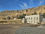 A pump house sits at the base of Sheepy Ridge on Aug. 20, 2026. Its pumps can move water through a tunnel beneath the ridge, connecting Tule Lake and Lower Klamath National Wildlife Refuges.