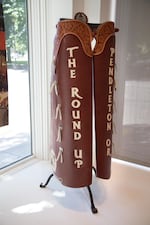 Leather chaps constructed for the annual Pendleton Round-up by Hamley and Co.