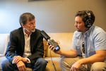 (Left to right) Documentary filmmaker Ken Burns speaks to OPB reporter Troy Brynelson about the state of funding for public media in Revolution Hall in Portland, Ore., July 15, 2025. Burns’ newest film details the lives of various men and women during the American Revolution.