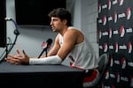 Deni Avdija speaks in a press conference at the Portland Trail Blazers media day at the Moda Center in Portland, Ore., on Sept. 28, 2026.