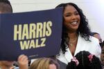 Lizzo attends a campaign event for Democratic presidential nominee Vice President Kamala Harris at Western International High School in Detroit, Saturday, Oct. 19, 2024.