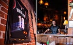 Left: News of the NBA shutdown is reflected in a Trail Blazers jersey at River Pig Saloon. Right: Ramsay Hattar says River Pig will lose business due to sports season suspensions.