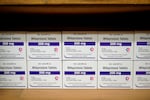 Boxes of the drug mifepristone line a shelf at the West Alabama Women's Center in Tuscaloosa, Ala., in this March 16, 2022 file photo. The drug is one of two used together in "medication abortions." According to Planned Parenthood, mifepristone blocks progesterone, stopping a pregnancy from progressing.