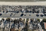 FILE - An aerial view shows the devastation from the Palisades Fire on beachfront homes Wednesday, Jan. 15, 2025 in Malibu, Calif.