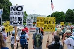 Demonstrators gather outside the White House on Sunday for a rally opposing the U.S. strikes on Iran nuclear sites.