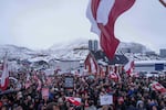 FILE - People protest against Trump's policy towards Greenland in front of the US consulate in Nuuk, Greenland, Jan. 17, 2026.