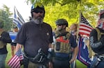 Alan Swinney, a demonstrator who has engaged in violence, appeared at a Gresham rally Aug. 26, 2020, four days after pulling a gun on demonstrators in Portland. Swinney carried a paintball gun and a handgun at the Gresham rally. On Dec. 10, 2021, he was sentenced to 10 years prison for his role in Portland-area protests.