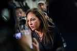 Assistant Attorney General for Civil Rights Harmeet Dhillon speaks to reporters on Capitol Hill on May 29.