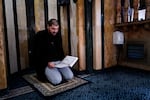 Imam Bilal Dekkeh leads prayer inside Jabalieh Mosque in Jaffa. “Any Friday sermon about Gaza, and the police will arrest you,” he says.