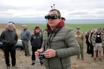 Valerii Stadnyk, demonstrates how a drone can be made to fly autonomously without a GPS signal at a drone symposium in Pendleton, Ore., on April 23 2026.