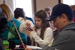 Harper Dauphinais, 10, Turtle Mountain Band of Chippewa, said she plans to take what she learned at the Gathering of Native Weavers of Oregon with her back home to make gifts for her loved ones.