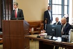 Tennessee Assistant Attorney General John W. Ayers, left, presents arguments during a court hearing, Wednesday, Oct. 7, 2026, in Nashville, Tenn., as attorneys for Christa Pike request the Tennessee Department of Corrections to preserve all evidence related to her failed execution.