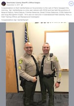 A screenshot of a 2017 social media post by the Deschutes County Sheriff's Office, showing Sheriff Shane Nelson, right, congratulating Kent Vander Kamp on a recent promotion. This year Vander Kamp has alleged he’s been discriminated and retaliated against under Nelson’s leadership during a political campaign for sheriff.