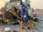 In this photo released by Kazakhstan's Emergency Ministry Press Service, rescuers work at the wreckage of Azerbaijan Airlines Embraer 190 lays on the ground near the airport of Aktau, Kazakhstan, Thursday.