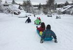 Children take to the hills of Sabin during another snow day for Portland Public Schools, Jan. 11, 2017.