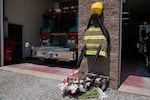 Flowers and a tribute to fallen firefighter Corey Comperatore are pictured at the Buffalo Township Volunteer Fire Company in Buffalo Township, Pa., Monday, July 15, 2024. Comperatore was shot and killed at the Trump rally in Butler, Pa., Saturday, July 13, 2024.