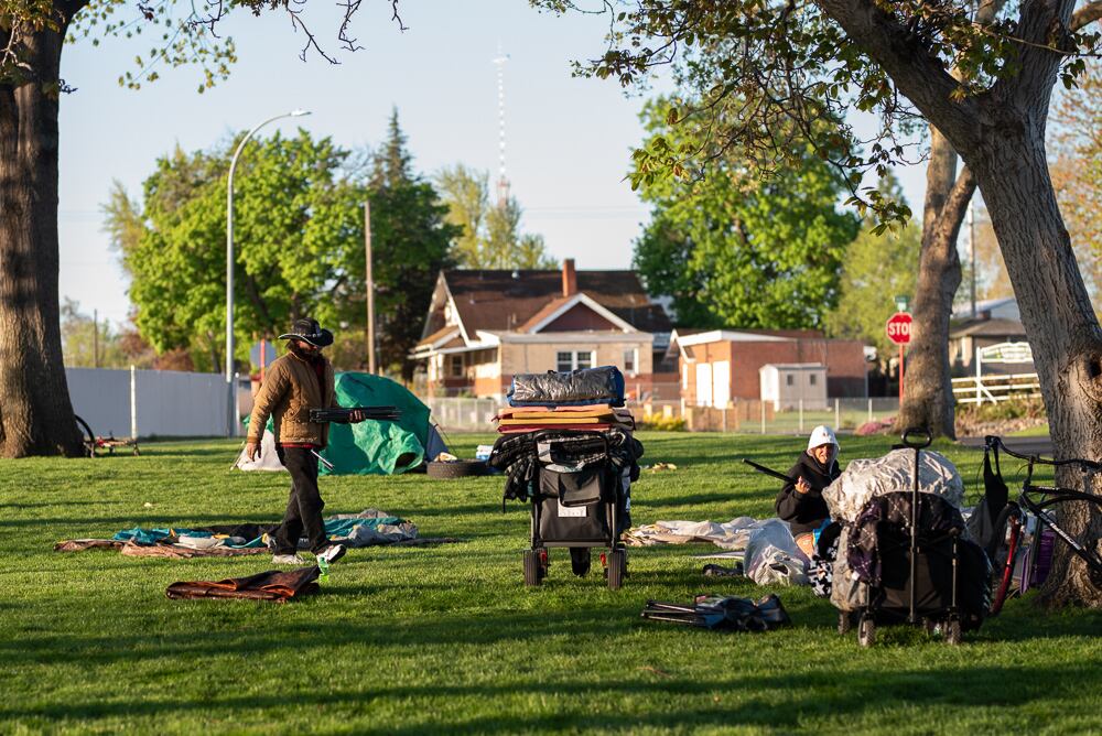 John Parke and Tiffany Deen are among about 20 unhoused people who regularly sleep at Foster Park, the small space in the center of Clarkston that the city designated for camping.